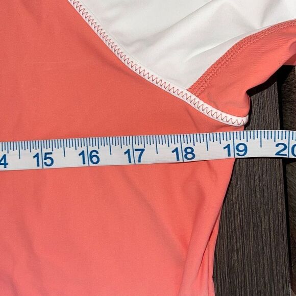 L.L. Bean Rash guard 1/4 Quarter Zip Jersey Shirt Top Size Large Coral/White - Picture 5 of 6